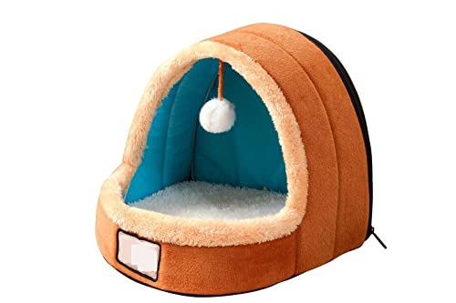 BWCKMTSC Haustierbetten Haustierhundebett Welpenhaus mit Spielzeugball Warme weiche Haustierunterlage Hundehütte Katzenschloss (Gold, 33 x 34 x 33) von BWCKMTSC