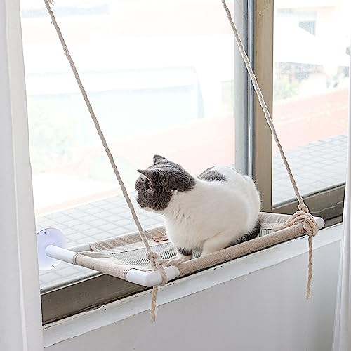 BWCKMTSC Katzen-Fenstersitzstange, Katzen-Fenster-Hängematte, Katzen-Fenstersitz, Katzen-Fenster-Hängemattenbett für Hauskatzen, Katzen-Fensterregal, Beige von BWCKMTSC