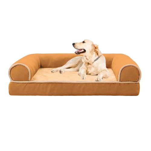 BWCKMTSC Katzenbett, Hundecouchbett mit abnehmbaren Polstern und waschbarem Bezug, Haustierbedarf, wasserdichtem Futter und Rutschfester Unterseite, Sofa aus Plüsch und Wildleder, Braun, M von BWCKMTSC