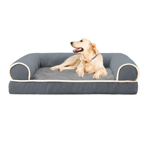 BWCKMTSC Katzenbett, Hundecouchbett mit abnehmbaren Polstern und waschbarem Bezug, Haustierbedarf, wasserdichtem Futter und Rutschfester Unterseite, Sofa aus Plüsch und Wildleder, Grau, S von BWCKMTSC