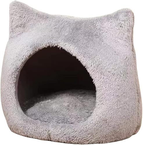 BWCKMTSC Katzenbett für Hauskatzen, Plüsch-Katzenhaus, Katzenohren-Design, Katzenbett, Höhle, Katzenzelt, Hütte, Katzenversteck, L von BWCKMTSC