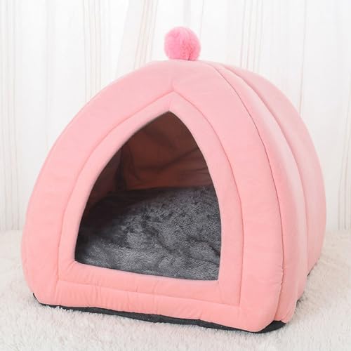 BWCKMTSC Katzenbetthöhle für Hauskatzen und kleine Hunde, Kuppelkatzenzelt mit abnehmbarem, waschbarem Kissen, weiche und selbstwärmende Kätzchenbetten mit Rutschfester Unterseite,Rosa,XL von BWCKMTSC