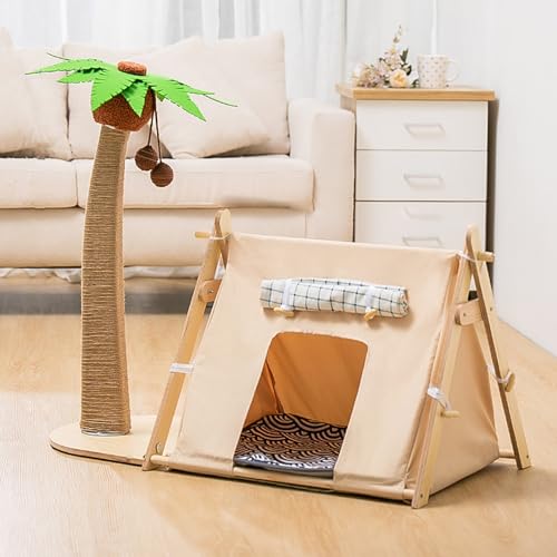 BWCKMTSC Katzenkratzbaum mit Bett, hoher Palmen-Katzenkratzbaum für Hauskatzen, mit Lounge-Sessel, 2-in-1-Spaß, Sisalseil, hoher Katzenkratzbaum mit Ball für Erwachsene Katzen/Kätzchen im von BWCKMTSC