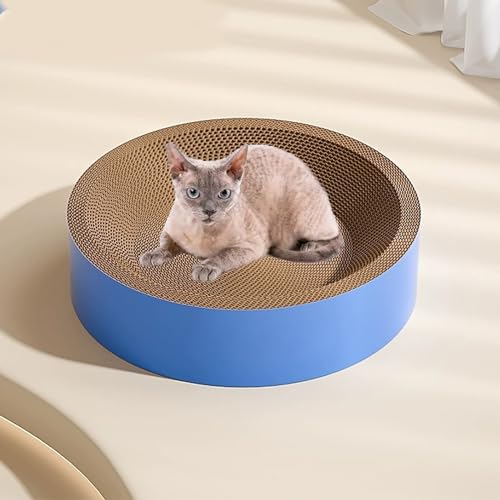 BWCKMTSC Katzenkratzpad, rundes Katzenkratz-Loungebett, Katzenkratzbrett aus Pappschale, Nest aus Wellpappe, langlebig, leicht, konkaves Design, Blau, S von BWCKMTSC