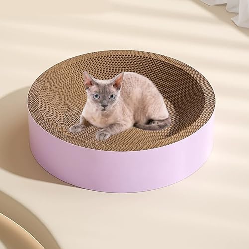 BWCKMTSC Katzenkratzpad, rundes Katzenkratz-Loungebett, Katzenkratzbrett aus Pappschale, Nest aus Wellpappe, langlebig, leicht, konkaves Design, Lila, S von BWCKMTSC