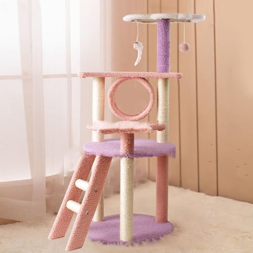 BWCKMTSC Kratzbaum für Hauskatzen, Katzenturm mit Kratzbaum, niedlichen Möbeln für Moderne Kätzchen, mehrstufigen Plüsch-Bettstangen und interaktivem baumelndem Ball zum Spielen Kleiner Haustiere,A,L von BWCKMTSC