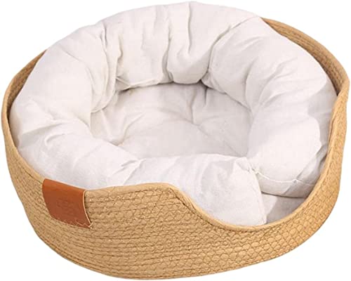 BWCKMTSC Moderne handgeflochtene Rattan-Katzenbetten mit Kissen, weich, verschleißfest, waschbar, abnehmbares Hundebett, Katzennest, Katzenhaus für Kätzchen, Spielen, Ausruhen, Entspannen von BWCKMTSC