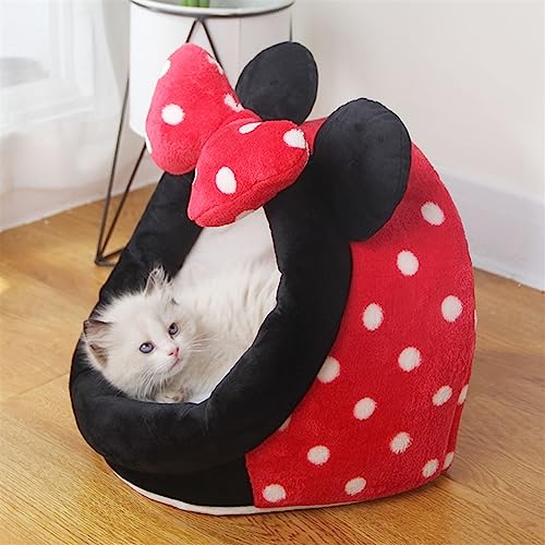 BWCKMTSC SUICRA Haustierbetten, Katzenbett, warmes Haustier, Kätzchen, Haustierhaus, Zelt, kleine Hundematte, Tasche für Katzenbett (Farbe: Rot, Schwarz, Größe: M (35 x 34 x 28 cm)) von BWCKMTSC