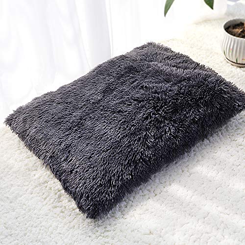 BWCKMTSC SUICRA Haustierbetten, Plüsch-Hundebett, Haustierkissen, Decke, weiches Fleece, Katzenkissen, Welpen-Sofakissen, geeignet für kleine und große Hunde (Farbe: Dunkelgrau, Größe: L) von BWCKMTSC