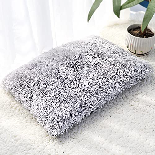 BWCKMTSC SUICRA Haustierbetten, Plüsch-Hundebett, Haustierkissen, Decke, weiches Fleece, Katzenkissen, Welpen-Sofakissen, geeignet für kleine und große Hunde (Farbe: Hellgrau, Größe: L) von BWCKMTSC