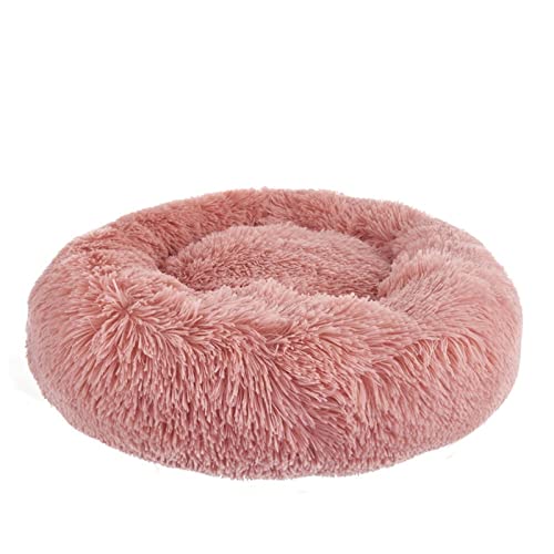 BWCKMTSC SUICRA Haustierbetten für Katzen, superweich, für Hunde, große Kätzchen, rundes Plüschkissen, Sofa, Winter, warmes Hundebett, Heimtierbedarf (Farbe: Rosa, Größe: M) von BWCKMTSC