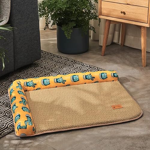 BWCKMTSC Summer Pet Selbstkühlende Matte, Hundebett für mittelgroße und kleine Hunde, langlebiges Schlafsofa für Hunde und Katzen, gemütliches, kühles Rattan-Welpenbett, Katzenbetten mit Rutschfester von BWCKMTSC