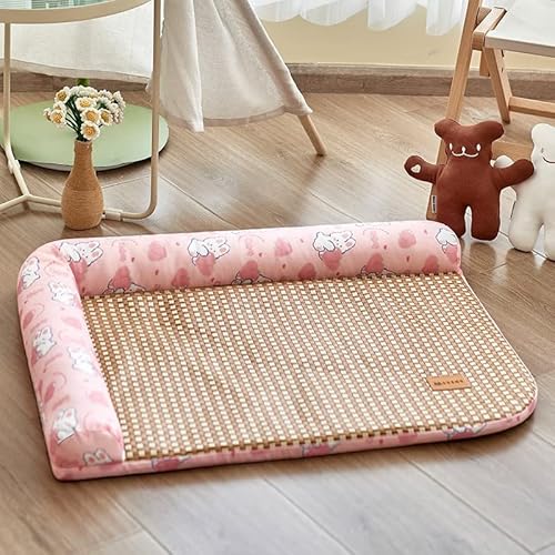 BWCKMTSC Summer Pet Selbstkühlende Matte, Hundebett für mittelgroße und kleine Hunde, langlebiges Schlafsofa für Hunde und Katzen, gemütliches, kühles Rattan-Welpenbett, Katzenbetten mit Rutschfester von BWCKMTSC