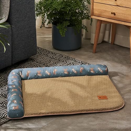 BWCKMTSC Summer Pet Selbstkühlende Matte, Hundebett für mittelgroße und kleine Hunde, langlebiges Schlafsofa für Hunde und Katzen, gemütliches, kühles Rattan-Welpenbett, Katzenbetten mit Rutschfester von BWCKMTSC