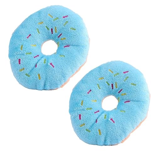 BWESOO 2 Stück blaue Donut-Form Plüsch-Haustier-Spielzeug, Quietschspielzeug für Hunde, Blaubeere, Quietschend von BWESOO