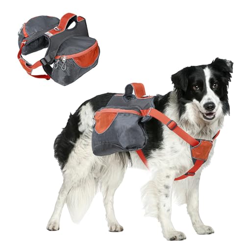 2-In-1-Geschirr Und Abnehmbarer Reiserucksack Für Hunde Wetterfester Rucksack, Gepolsterte Haustier-Satteltasche Für Kleine Bis Mittelgroße Bis Extra Große Hunde (Größe M,L,XL) (Farbe Orange-Größe L) von BWLEANSY