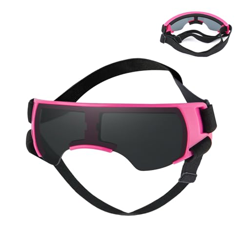 Anti-UV-Schutzbrille für Kleine Hunde, Sonnenbrille für Kleine Hunde, Winddichte Wasserdicht Sonnenschutz Haustierbrille Welpen mit Einstellbar Gummiband,Hundebrille für Haustiere (Rosa) von BWLEANSY