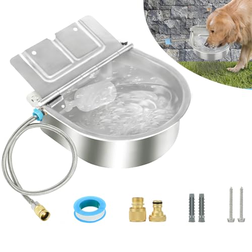 BWOGUE Automatischer Wasserspender für Hunde, 3,5 l, für den Außenbereich, automatischer Hundenapf mit Schwimmerventil, Edelstahl-Wasserspender, passend für 1,27 cm und 1,9 cm GHT-Wasserhahn für von BWOGUE