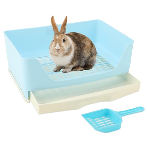 BWOGUE Große Kaninchentoilette, Töpfchentrainer, Eckbettwäsche mit Schublade, größere Haustierpfanne für erwachsene Meerschweinchen, Kaninchen, Hamster, Chinchilla, Frettchen, Galesaur, Kleintiere von BWOGUE