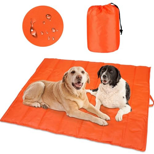 BWOGUE Große Outdoor-Hundebett-Matte, tragbar, wasserdicht, Camping-Hundematte, waschbare Hundematte mit Tragetasche für mittelgroße und große Hunde, zum Schlafen, 144 x 99 cm, Orange von BWOGUE