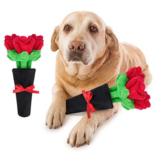 BWOGUE Hund Valentinstag Spielzeug, Rose Hundespielzeug Plüschstrauß mit roter Rose gefüllte Rose Hund Valentinstag Geschenke für kleine, mittelgroße und große Hunde Festival Dekoration von BWOGUE