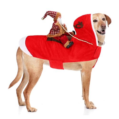 BWOGUE Weihnachtsmann Hund Kostüm Weihnachten Haustier Kleidung Weihnachtsmann Reiten Haustier Cosplay Kostüme Party Verkleiden Hunde Katzen Outfit für Kleine Mittlere Große Hunde Katzen von BWOGUE