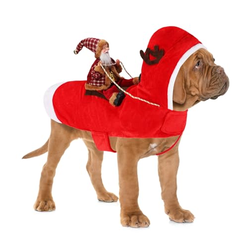 BWOGUE Weihnachtsmann Hund Kostüm Weihnachten Haustier Kleidung Weihnachtsmann Reiten Haustier Cosplay Kostüme Party Verkleiden Hunde Katzen Outfit für Kleine Mittlere Große Hunde Katzen von BWOGUE