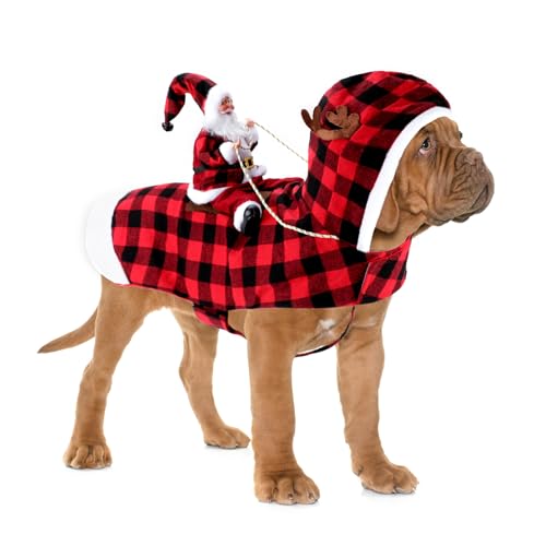 BWOGUE Weihnachtsmann Hund Kostüm Weihnachten Haustier Kleidung Weihnachtsmann Reiten Haustier Cosplay Kostüme Party Verkleiden Hunde Katzen Outfit für Kleine Mittlere Große Hunde Katzen von BWOGUE