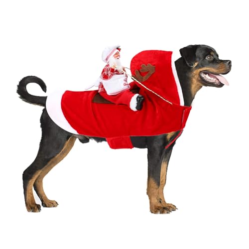 BWOGUE Weihnachtsmann Hund Kostüm Weihnachten Haustier Kleidung Weihnachtsmann Reiten Haustier Cosplay Kostüme Party Verkleiden Hunde Katzen Outfit für Kleine Mittlere Große Hunde Katzen von BWOGUE