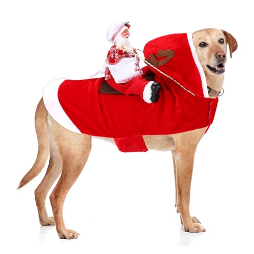 BWOGUE Weihnachtsmann Hund Kostüm Weihnachten Haustier Kleidung Weihnachtsmann Reiten Haustier Cosplay Kostüme Party Verkleiden Hunde Katzen Outfit für Kleine Mittlere Große Hunde Katzen von BWOGUE