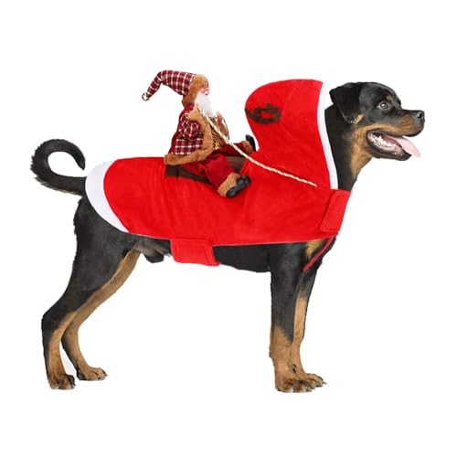 BWOGUE Weihnachtsmann Hund Kostüm Weihnachten Haustier Kleidung Weihnachtsmann Reiten Haustier Cosplay Kostüme Party Verkleiden Hunde Katzen Outfit für Kleine Mittlere Große Hunde Katzen von BWOGUE