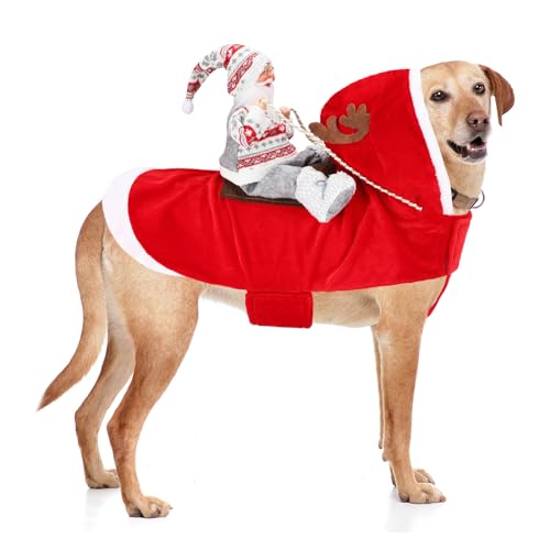 BWOGUE Weihnachtsmann Hund Kostüm Weihnachten Haustier Kleidung Weihnachtsmann Reiten Haustier Cosplay Kostüme Party Verkleiden Hunde Katzen Outfit für Kleine Mittlere Große Hunde Katzen von BWOGUE