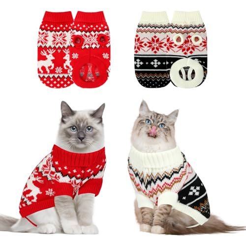 BWOGUE Weihnachtspullover für Katzen, Strickwaren, Welpen, Weihnachtspullover mit Rentier, Schneeflocke, Rollkragen, Haustier, Kätzchen, Weihnachtspullover für Katzen, Kätzchen, Welpen, kleine Hunde, von BWOGUE