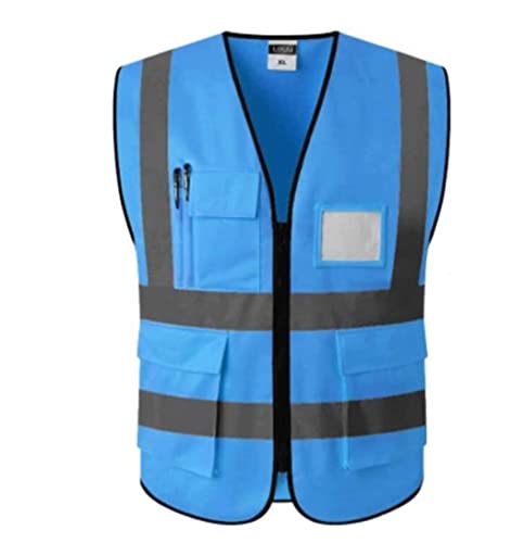 BWUHDKS Warnwesten, Reflektorjacke, Bauweste, gut sichtbar, reflektierende und atmungsaktive Arbeitskleidung mit Taschen und Reißverschlüssen, Bauweste (Rot, XXL)(Blu,XXL) von BWUHDKS