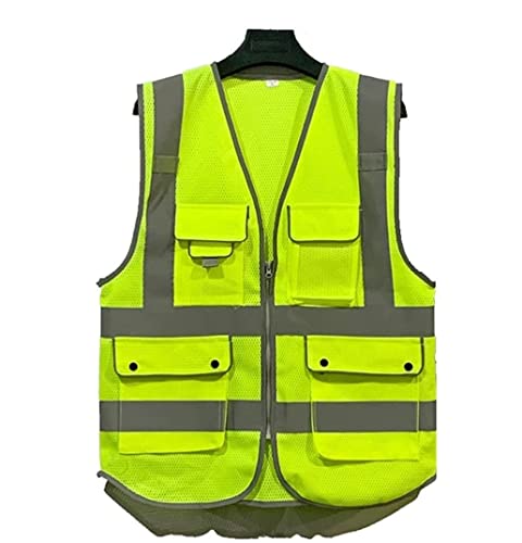 BWUHDKS Warnwesten, Reflektorjacke, Reflektor-Sicherheitsweste, gut sichtbare, atmungsaktive Arbeitskleidung mit Taschen und Reißverschluss for BAU, Verkehr, Sicherheitsarbeiten, Bauweste (groß)(3XL) von BWUHDKS