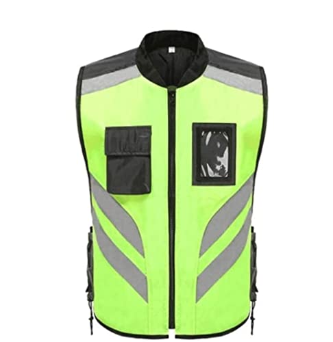 BWUHDKS Warnwesten, Reflektorjacke, Reflektoranzug fürs Fahrradfahren, Sicherheitsweste aus Oxford-Gewebe mit Taschen, Reißverschluss, gut sichtbare Fluoreszierende grüne Weste, Bauweste (groß)(L) von BWUHDKS