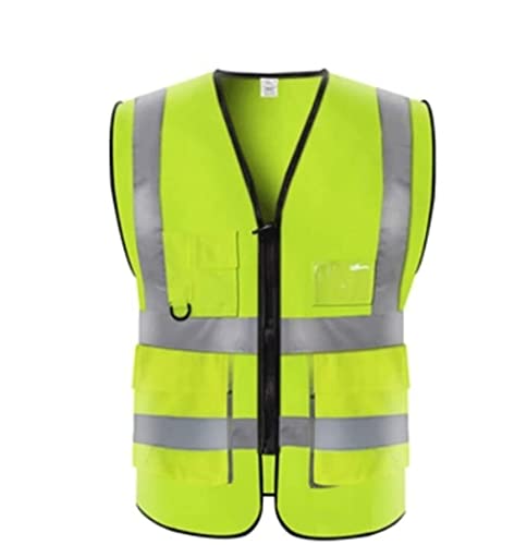 BWUHDKS Warnwesten, Reflektorjacke, Warnanzug for die Baustelle, Warnweste mit hoher Sichtbarkeit, geringes Stretchgarn mit Taschen und Reißverschluss, Overall-Bauweste (Gelb, XXL)(Geel,XXL) von BWUHDKS