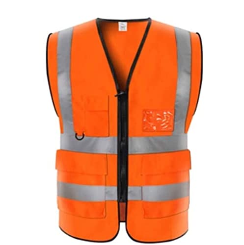 BWUHDKS Warnwesten, Reflektorjacke, Warnanzug for die Baustelle, Warnweste mit hoher Sichtbarkeit, geringes Stretchgarn mit Taschen und Reißverschluss, Overall-Bauweste (Gelb, XXL)(Orange,XL) von BWUHDKS