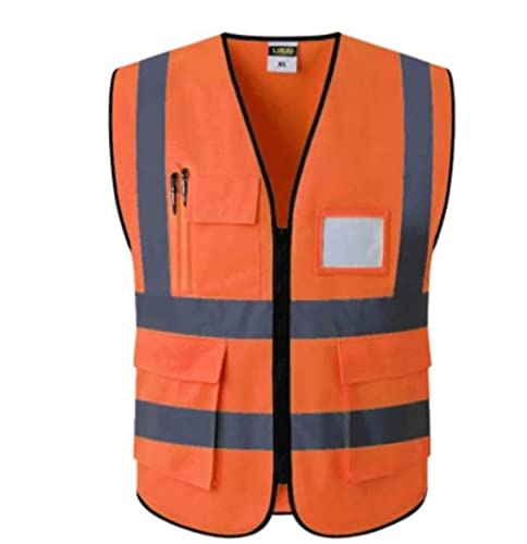 Warnwesten, Reflektorjacke, Bauweste, gut sichtbar, reflektierende und atmungsaktive Arbeitskleidung mit Taschen und Reißverschlüssen, Bauweste (Rot, XXL)(Orange,L) von BWUHDKS