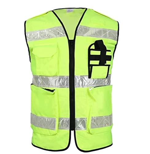 Warnwesten, Reflektorjacke, Reflektor-Sicherheitsweste mit Mehreren Taschen und Reißverschluss, Arbeitsweste for Radfahrer und Bauarbeiter (groß)(L) von BWUHDKS