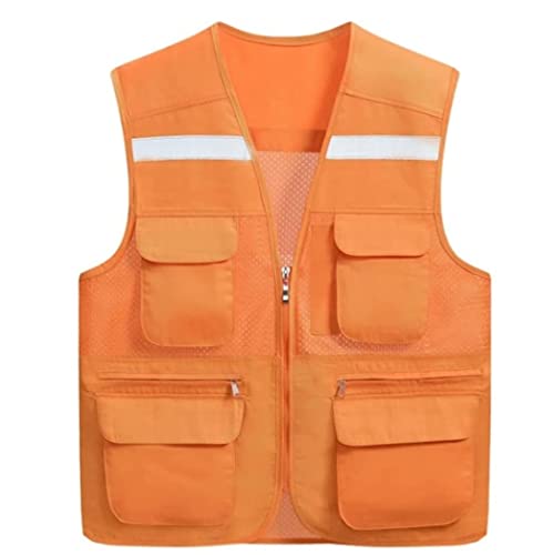 Warnwesten, Reflektorjacke, Warnwesten mit Mehreren Taschen, Großhandels-Reflektorweste for Arbeiten im Freien – passend for Männer und Frauen, freiwillige Bauweste (Rot, XXX-Large)(Orange,XL) von BWUHDKS