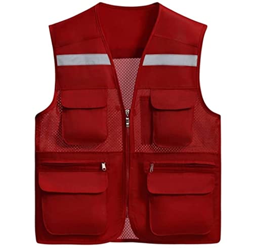 Warnwesten, Reflektorjacke, Warnwesten mit Mehreren Taschen, Großhandels-Reflektorweste for Arbeiten im Freien – passend for Männer und Frauen, freiwillige Bauweste (Rot, XXX-Large)(Red,XL) von BWUHDKS