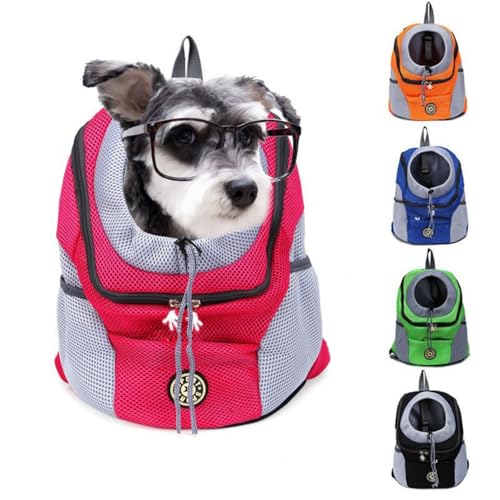 Hunderucksack, freihändiges Haustier-Reisetasche, Katzenrucksack, doppelte Schulter, tragbarer Haustier-Hunde-Frontrucksack, Tragetasche (Rosa, S) von BXCZEDW