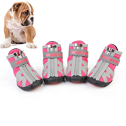 BYALORTEX Anti-Rutsch Hundesocken, Hunde Regenstiefel for verletzte Pfoten, wasserdichte Hundeschuhe for große Hunde, rot, L/4(Pink,L/4) von BYALORTEX