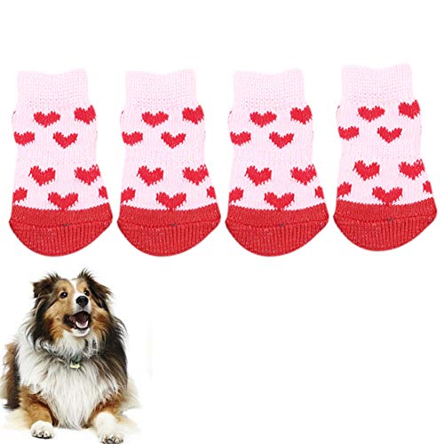 BYALORTEX Anti-Rutsch Hundesocken, Hundeschuhe, Hunderegenstiefel, Hundepfotenschutz, Hundestiefel, Hundesocken, rot, L(Pink,Large) von BYALORTEX