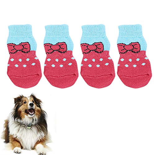 BYALORTEX Anti-Rutsch Hundesocken, Hundeschuhe, Hunderegenstiefel, Hundepfotenschutz, Hundestiefel, Hundesocken, rot, L(Red,Small) von BYALORTEX