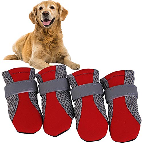 BYALORTEX Anti-Rutsch Hundesocken, Hundesocken Hundeschuhe for große Hunde Hunderegenstiefel for verletzte Pfoten wasserdicht rot,M(Red,Large) von BYALORTEX