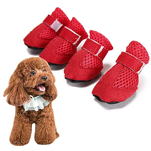 BYALORTEX Anti-Rutsch Hundesocken, Hundestiefeletten Hundeschuhe for große Hunde Hunderegenstiefel Haustierstiefel Hunde rot, S/1(Red,XL/4) von BYALORTEX