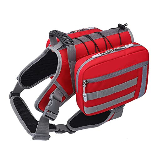 BYGD Hunderucksack für große Hunde, wasserdicht, leicht, abnehmbar, mit 2 großen Seitentaschen, Hundesatteltasche zum Wandern, Spazierengehen, Training, Laufen, Reisen (L XL, Rot) von BYGD