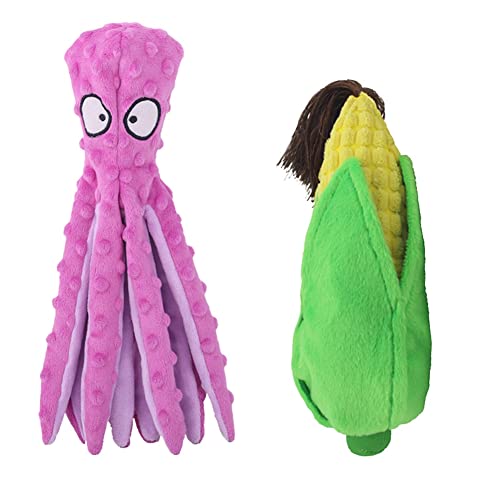 2 Stück Plüsch Quietschspielzeug Hundespielzeug,Gefüllte Oktopus Igel Frucht Plüschtiere Kauen Sound Fun Crinkle Plüschspielzeug Interaktives Spielzeug Kauspielzeug für kleine mittelgroße Hunde von BYNYXI